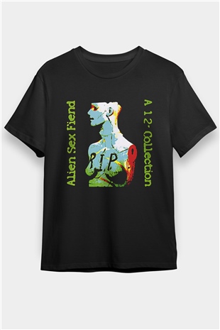 Alien Sex Fiend Baskılı Unisex Siyah Tişört - Tshirt