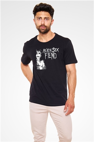 Alien Sex Fiend Baskılı Unisex Siyah Tişört - Tshirt