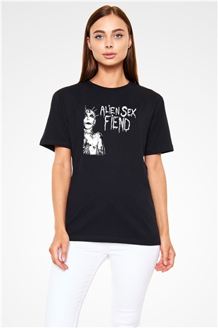 Alien Sex Fiend Baskılı Unisex Siyah Tişört - Tshirt