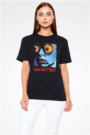 Alien Sex Fiend Baskılı Unisex Siyah Tişört - Tshirt