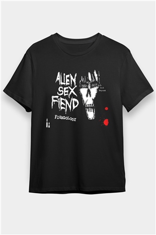 Alien Sex Fiend Baskılı Unisex Siyah Tişört - Tshirt
