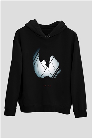 Alien Siyah Unisex Kapşonlu Sweatshirt