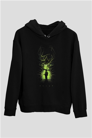 Alien Siyah Unisex Kapşonlu Sweatshirt