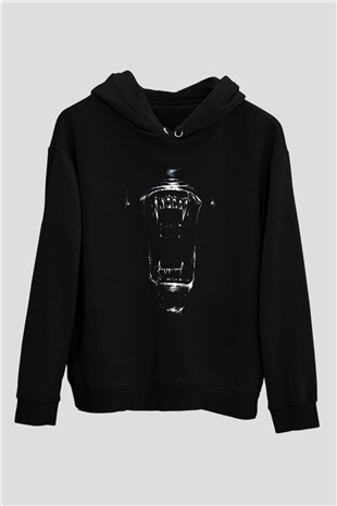 Alien Siyah Unisex Kapşonlu Sweatshirt