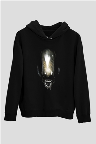 Alien Siyah Unisex Kapşonlu Sweatshirt