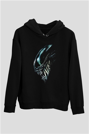 Alien Siyah Unisex Kapşonlu Sweatshirt