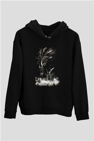 Alien Siyah Unisex Kapşonlu Sweatshirt