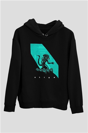 Alien Siyah Unisex Kapüşonlu Sweatshirt