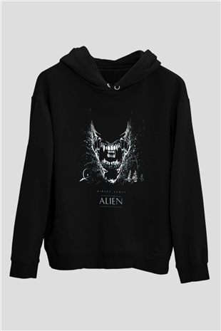 Alien Siyah Unisex Kapüşonlu Sweatshirt