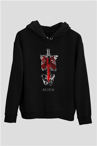 Alien Siyah Unisex Kapüşonlu Sweatshirt