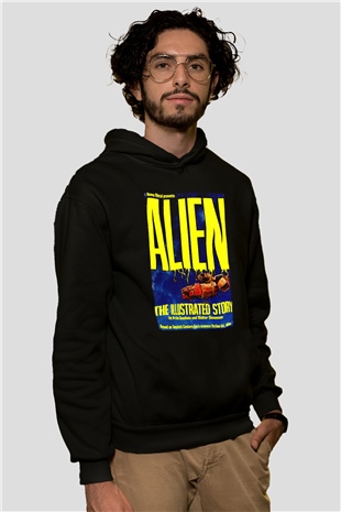 Alien Siyah Unisex Kapüşonlu Sweatshirt