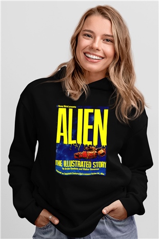 Alien Siyah Unisex Kapüşonlu Sweatshirt