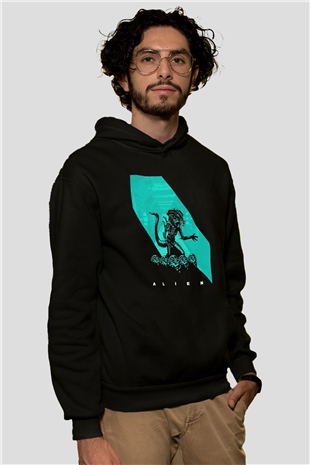 Alien Siyah Unisex Kapüşonlu Sweatshirt