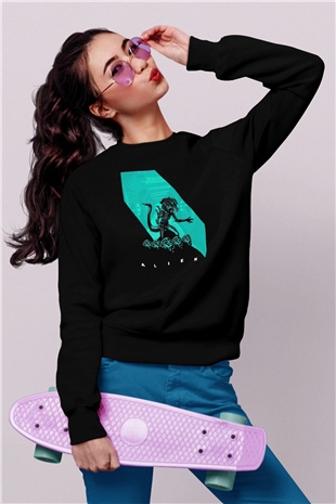 Alien Siyah Unisex Sweatshirt