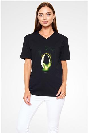Alien Siyah Unisex  V Yaka Tişört
