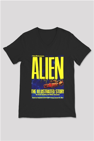 Alien Siyah Unisex V Yaka Tişört