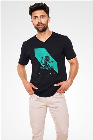 Alien Siyah Unisex V Yaka Tişört
