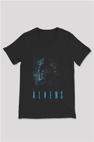 Alien Siyah Unisex V Yaka Tişört