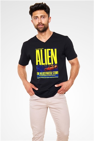 Alien Siyah Unisex V Yaka Tişört