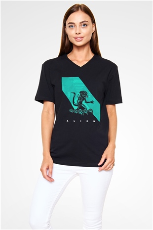 Alien Siyah Unisex V Yaka Tişört