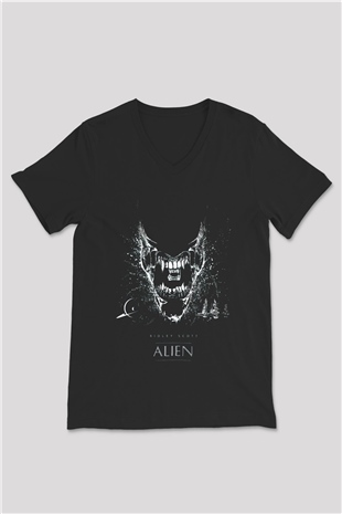 Alien Siyah Unisex V Yaka Tişört