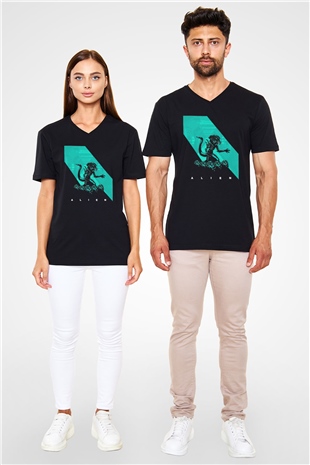Alien Siyah Unisex V Yaka Tişört