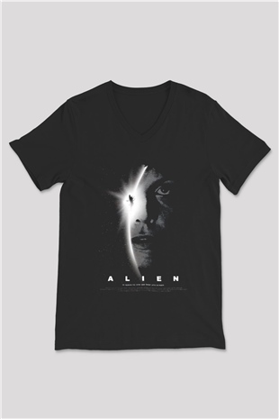 Alien Siyah Unisex V Yaka Tişört