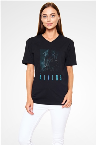 Alien Siyah Unisex V Yaka Tişört