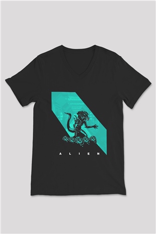 Alien Siyah Unisex V Yaka Tişört