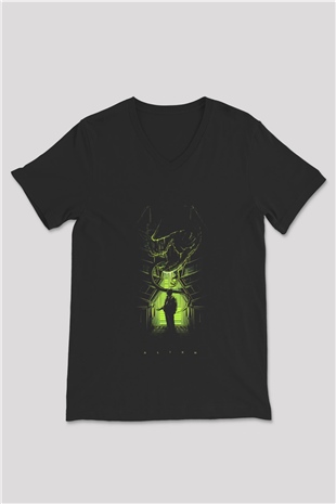 Alien Siyah Unisex V Yaka Tişört T-Shirt