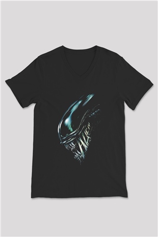 Alien Siyah Unisex V Yaka Tişört T-Shirt