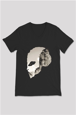 Alien Siyah Unisex V Yaka Tişört T-Shirt