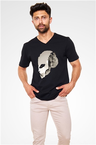 Alien Siyah Unisex V Yaka Tişört T-Shirt