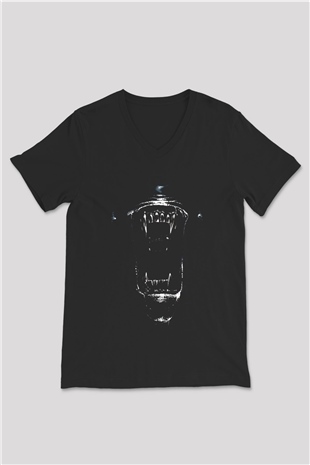 Alien Siyah Unisex V Yaka Tişört T-Shirt