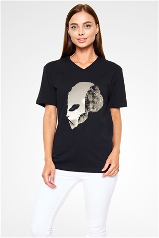 Alien Siyah Unisex V Yaka Tişört T-Shirt
