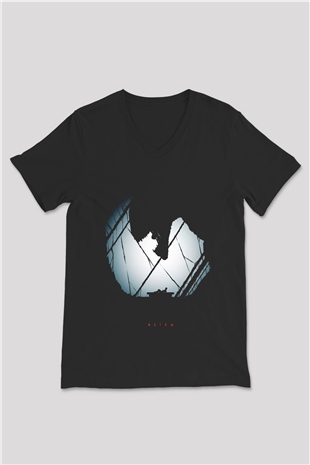 Alien Siyah Unisex V Yaka Tişört T-Shirt
