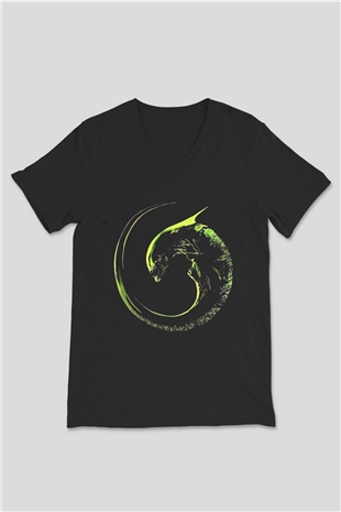 Alien Siyah Unisex V Yaka Tişört T-Shirt