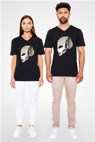 Alien Siyah Unisex V Yaka Tişört T-Shirt