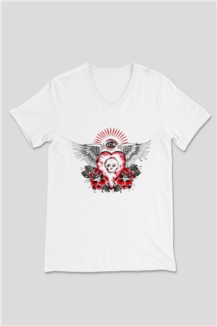 Alkaline Trio Beyaz Unisex V Yaka Tişört