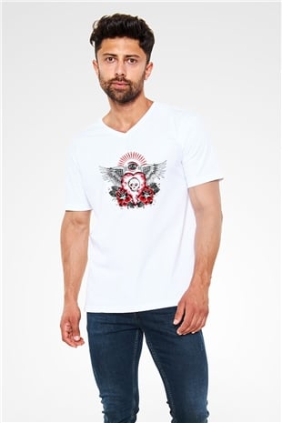 Alkaline Trio Beyaz Unisex V Yaka Tişört