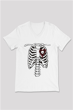 Alkaline Trio Beyaz Unisex V Yaka Tişört T-Shirt