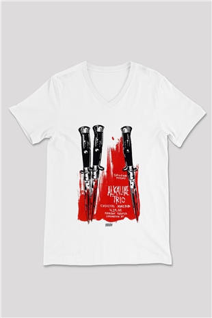 Alkaline Trio Beyaz Unisex V Yaka Tişört T-Shirt