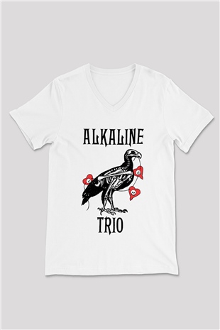 Alkaline Trio Beyaz Unisex V Yaka Tişört T-Shirt