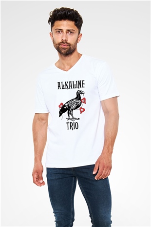 Alkaline Trio Beyaz Unisex V Yaka Tişört T-Shirt
