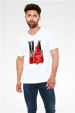 Alkaline Trio Beyaz Unisex V Yaka Tişört T-Shirt