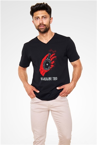Alkaline Trio Siyah Unisex V Yaka Tişört