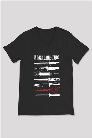 Alkaline Trio Siyah Unisex V Yaka Tişört T-Shirt