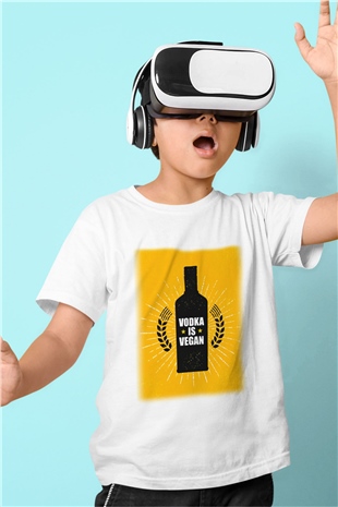 Alkol Baskılı Beyaz Unisex Çocuk Tişört