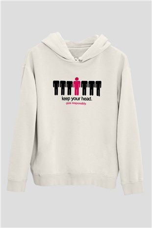 Alkol Beyaz Unisex Kapşonlu Sweatshirt