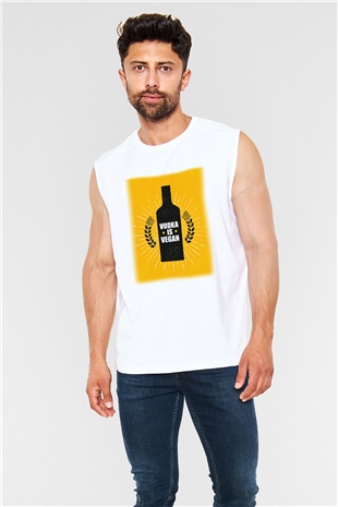 Alkol Beyaz Unisex Kolsuz Tişört
